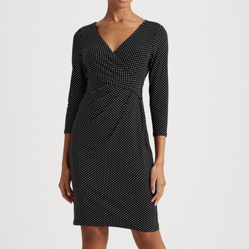 Lauren Ralph Lauren Black Ruched Wrap Dress